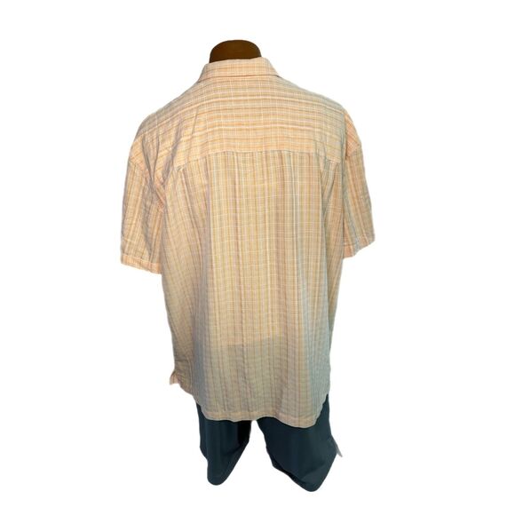 Island Shores Peach Plaid Short-Sleeve Button Down Shirt, XL - Picture 2 of 7